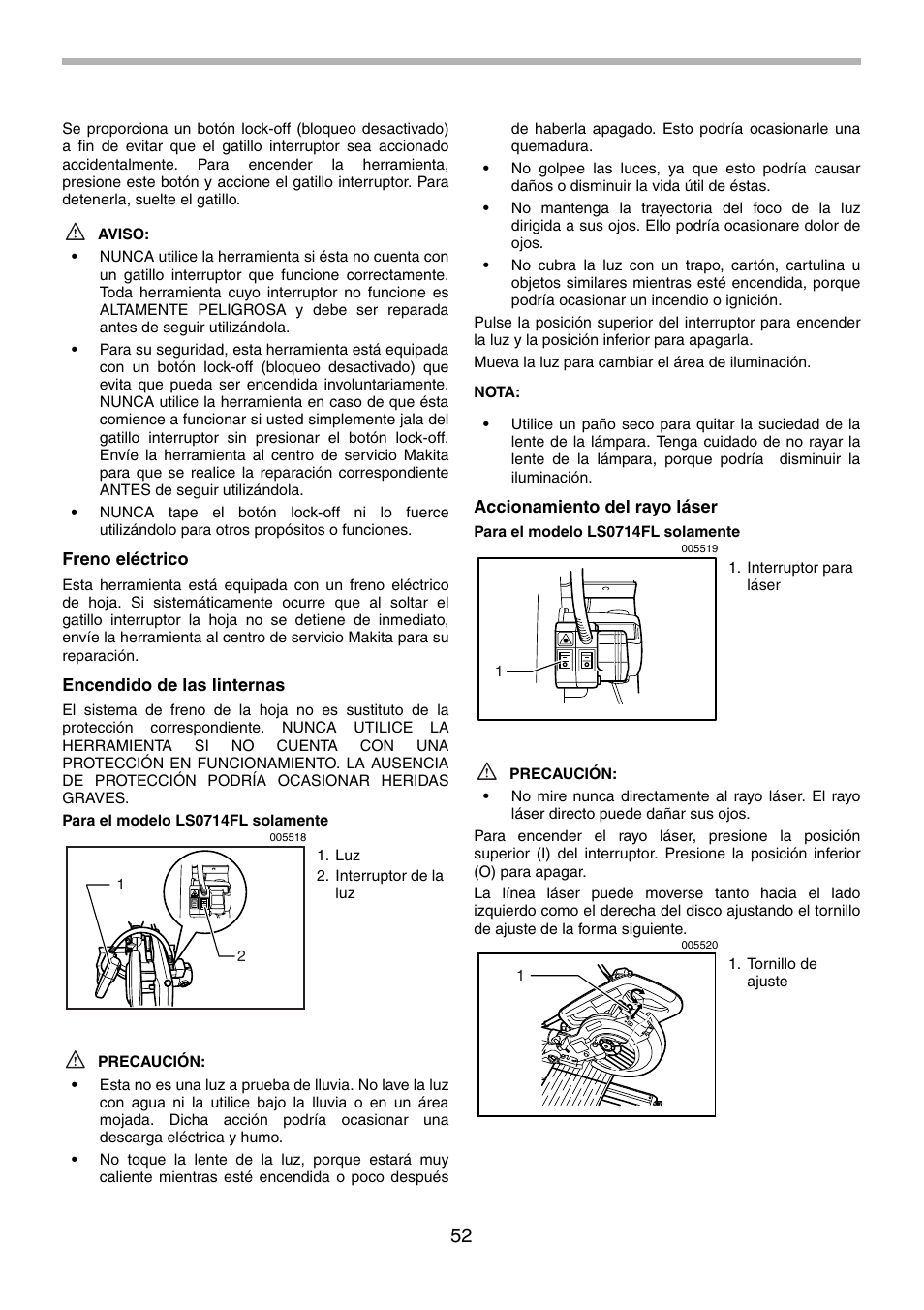 Makita LS0714FL User Manual | Page 52 / 68