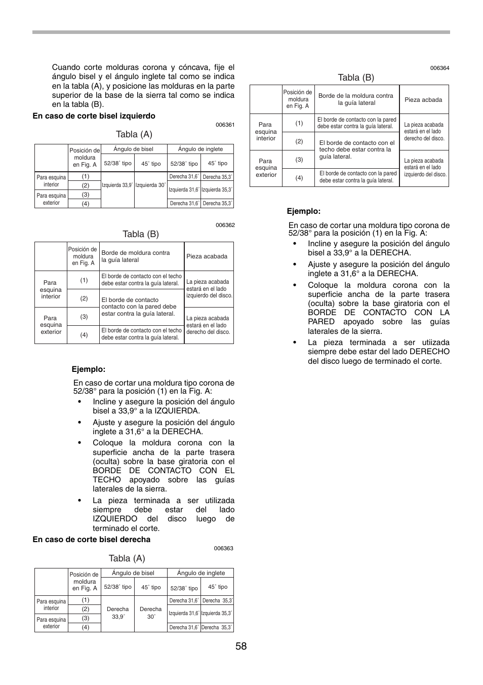 Tabla (a), Tabla (b) | Makita LS0714FL User Manual | Page 58 / 68