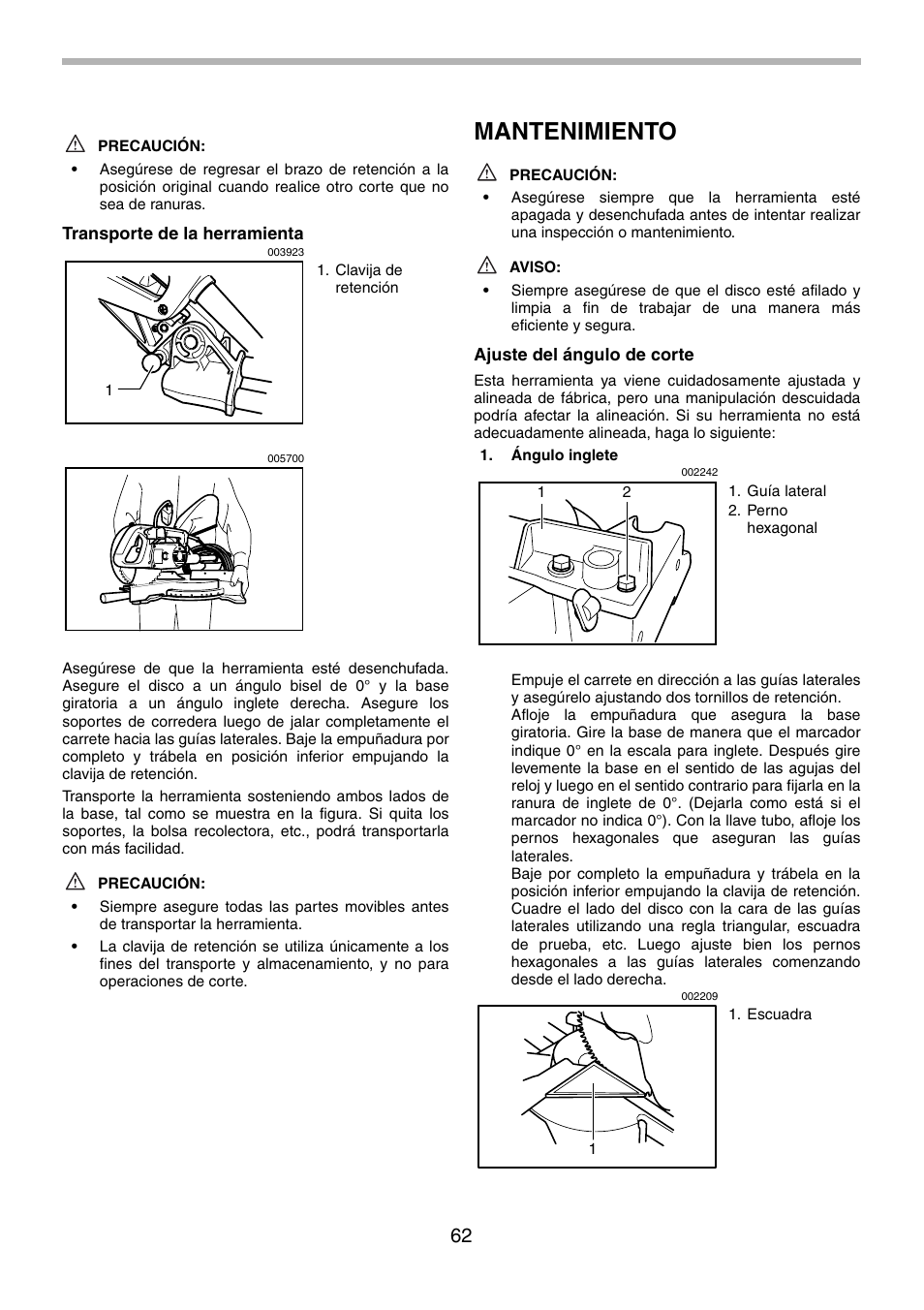 Mantenimiento | Makita LS0714FL User Manual | Page 62 / 68