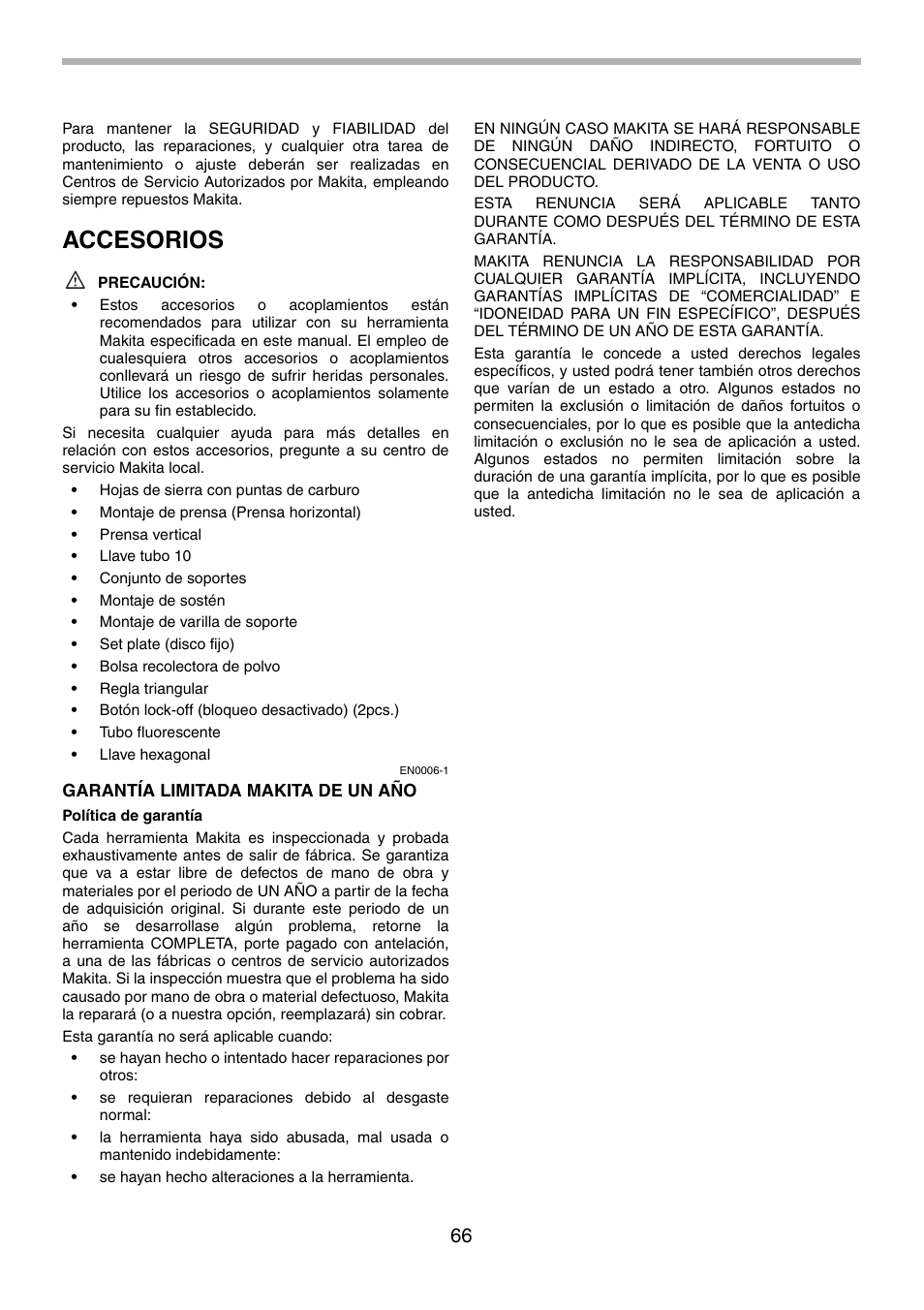 Accesorios | Makita LS0714FL User Manual | Page 66 / 68