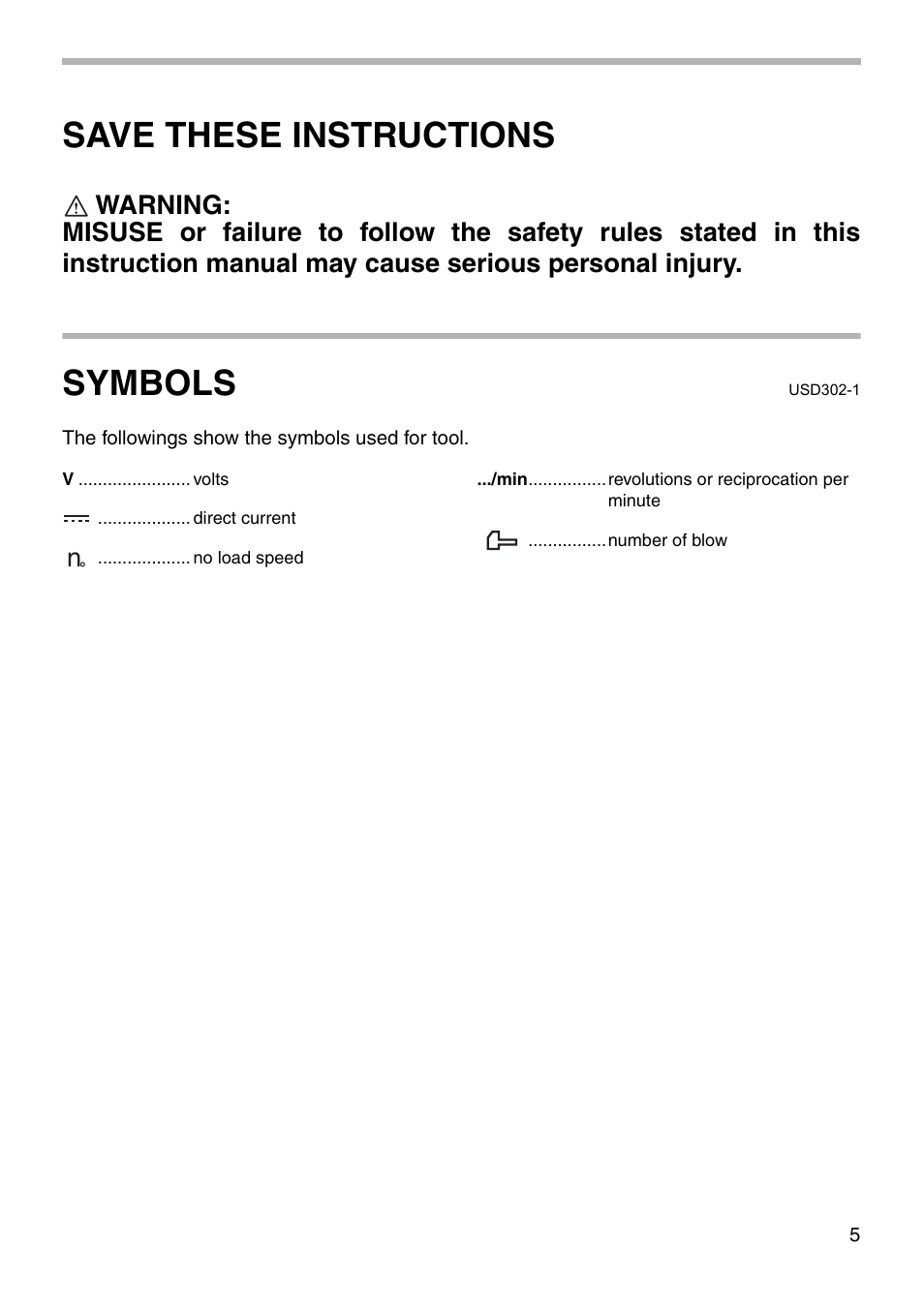 Save these instructions, Symbols | Makita 6917D User Manual | Page 5 / 20