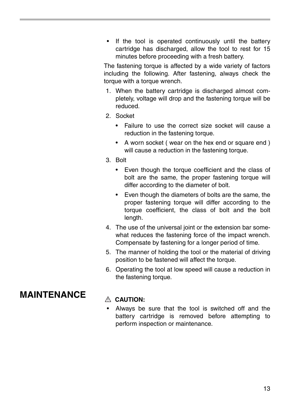 Maintenance | Makita BTW120 User Manual | Page 13 / 20