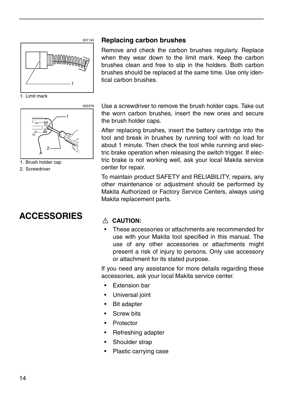 Accessories | Makita BTW120 User Manual | Page 14 / 20