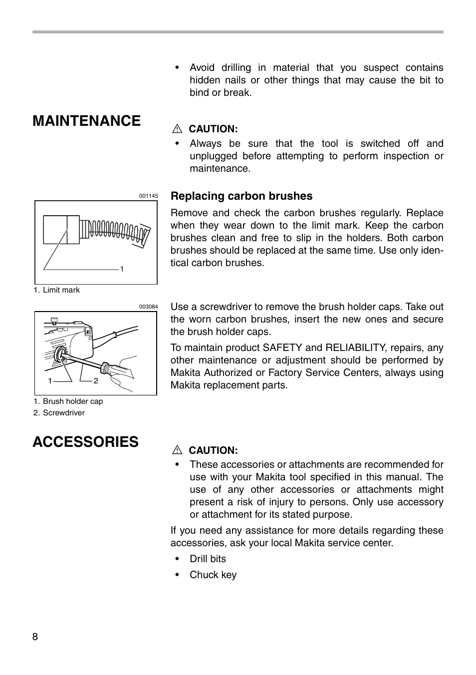 Maintenance, Accessories | Makita DA3000R User Manual | Page 8 / 12