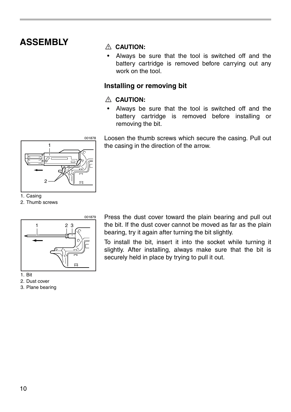 Assembly, Installing or removing bit | Makita 6835D User Manual | Page 10 / 20