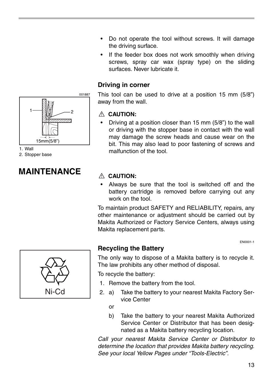Maintenance, Ni-cd | Makita 6835D User Manual | Page 13 / 20