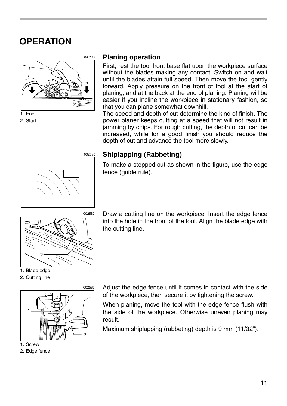 Operation, Planing operation, Shiplapping (rabbeting) | Makita N1900B User Manual | Page 11 / 20