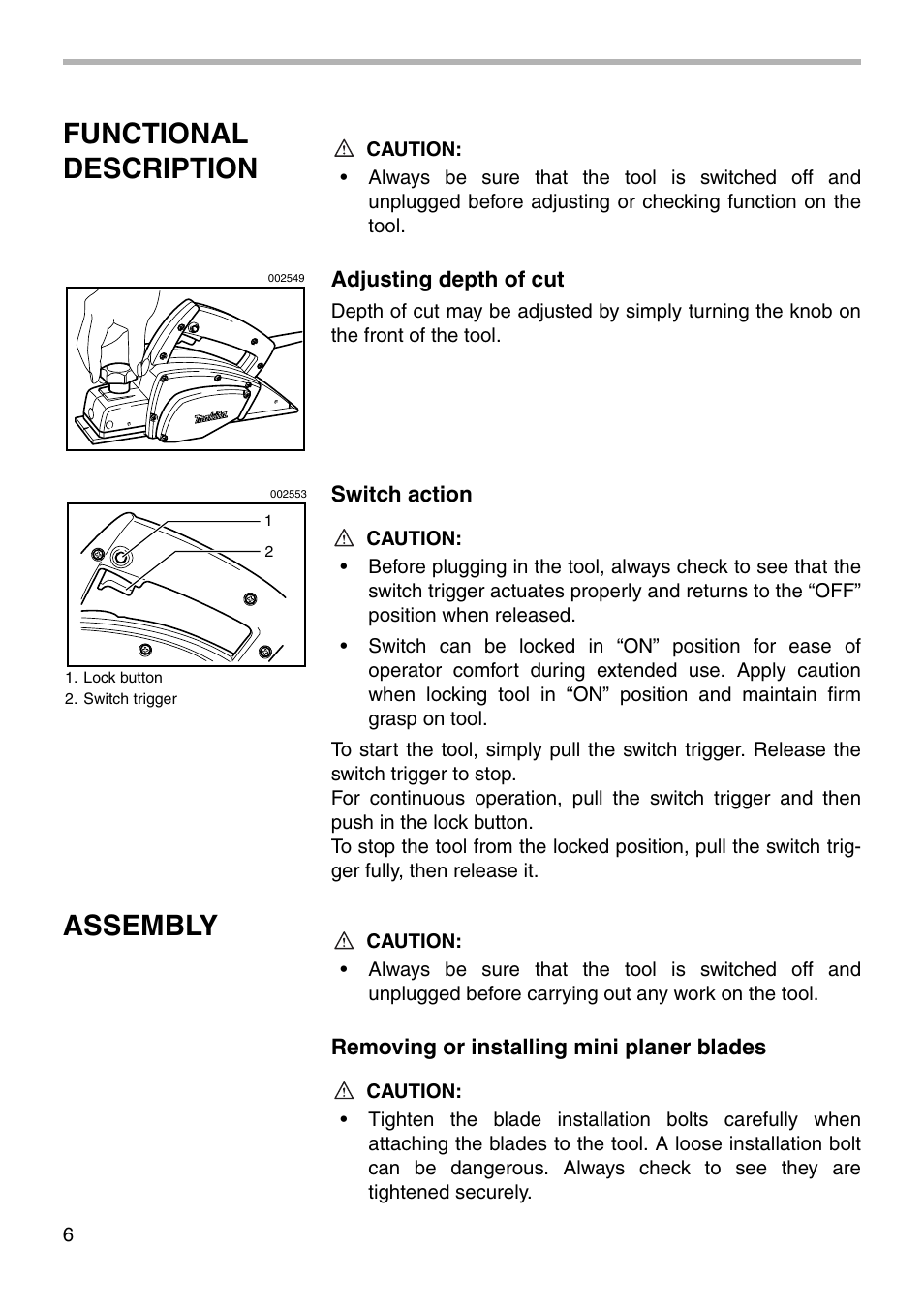 Functional description, Assembly | Makita N1900B User Manual | Page 6 / 20