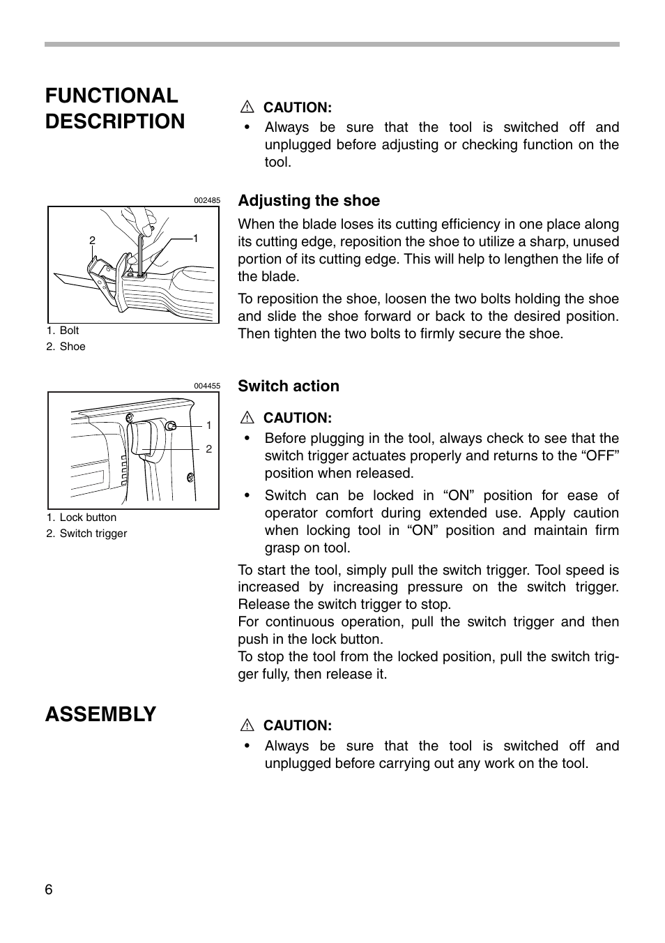 Functional description, Assembly | Makita JR3000V User Manual | Page 6 / 12