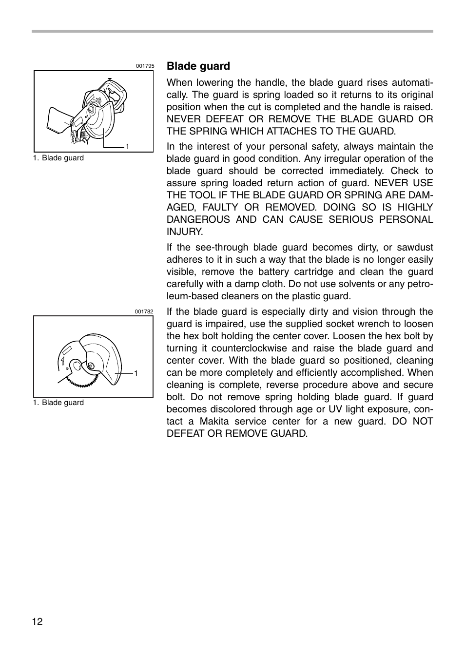Blade guard | Makita BLS820 User Manual | Page 12 / 36