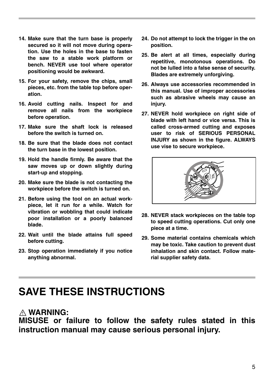 Save these instructions | Makita BLS820 User Manual | Page 5 / 36