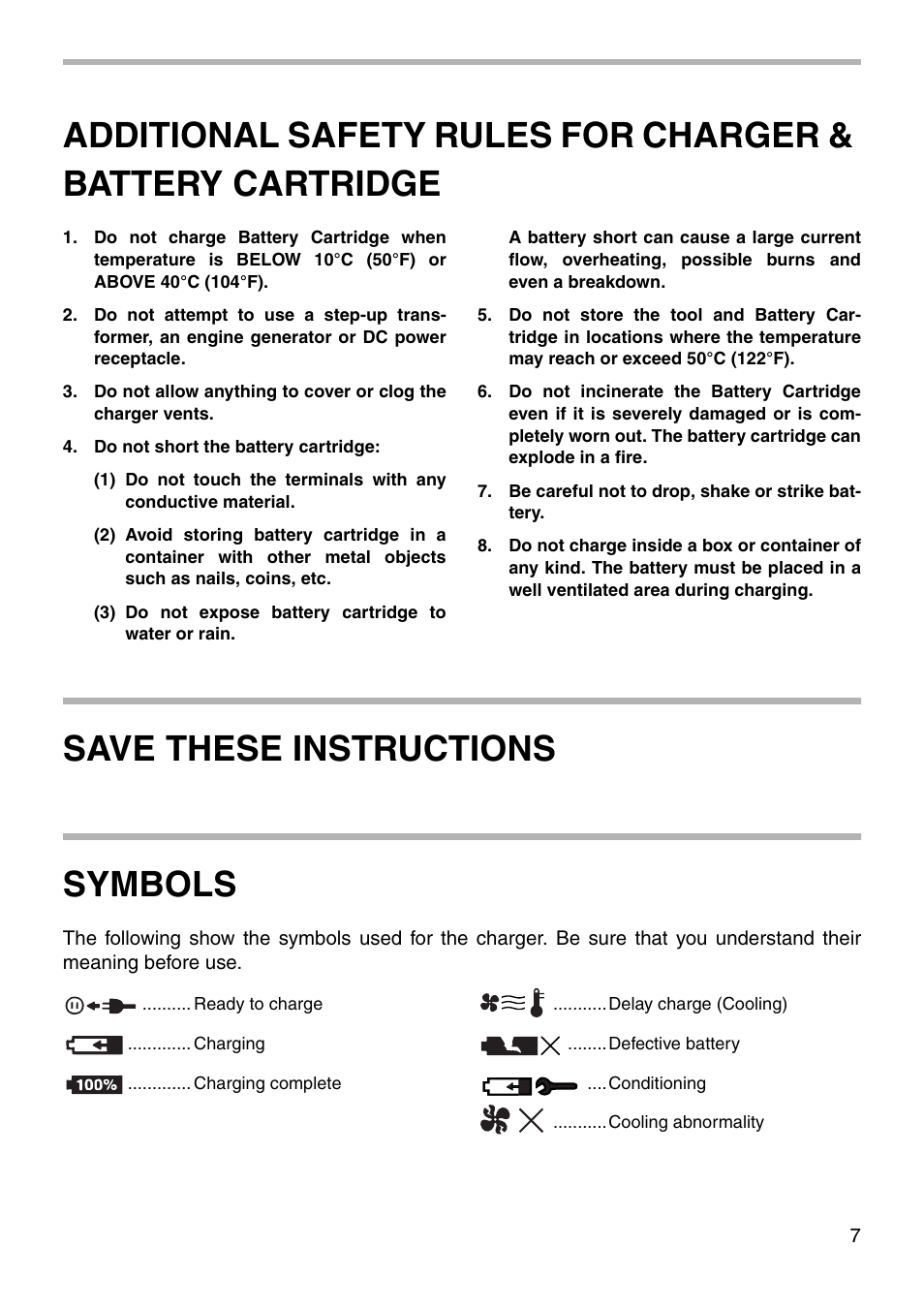 Save these instructions symbols | Makita BLS820 User Manual | Page 7 / 36