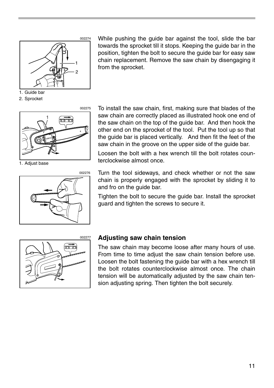 Adjusting saw chain tension | Makita UC170D User Manual | Page 11 / 20