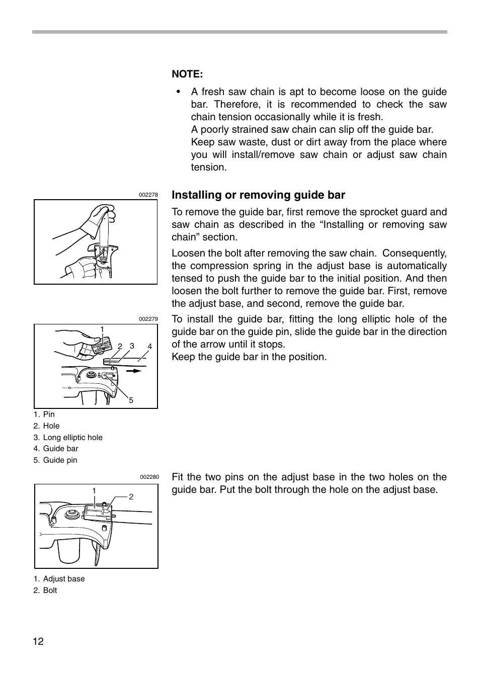 Installing or removing guide bar | Makita UC170D User Manual | Page 12 / 20