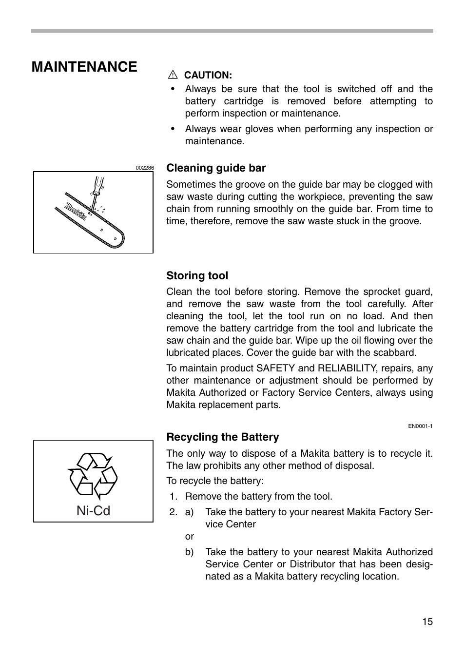 Maintenance, Ni-cd | Makita UC170D User Manual | Page 15 / 20