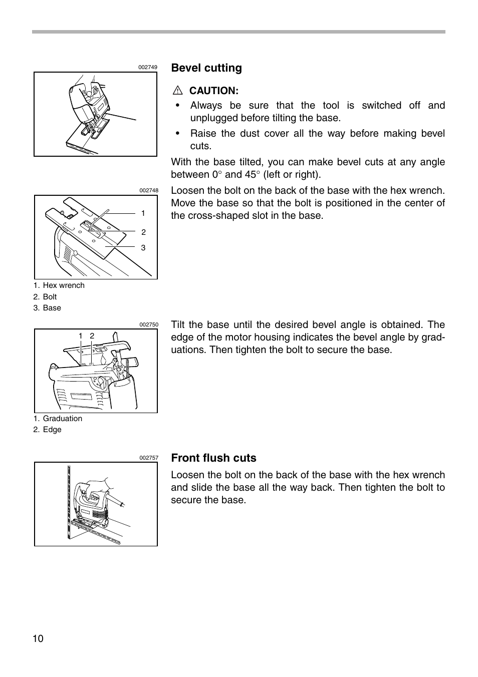 Bevel cutting, Front flush cuts | Makita 4324 User Manual | Page 10 / 20