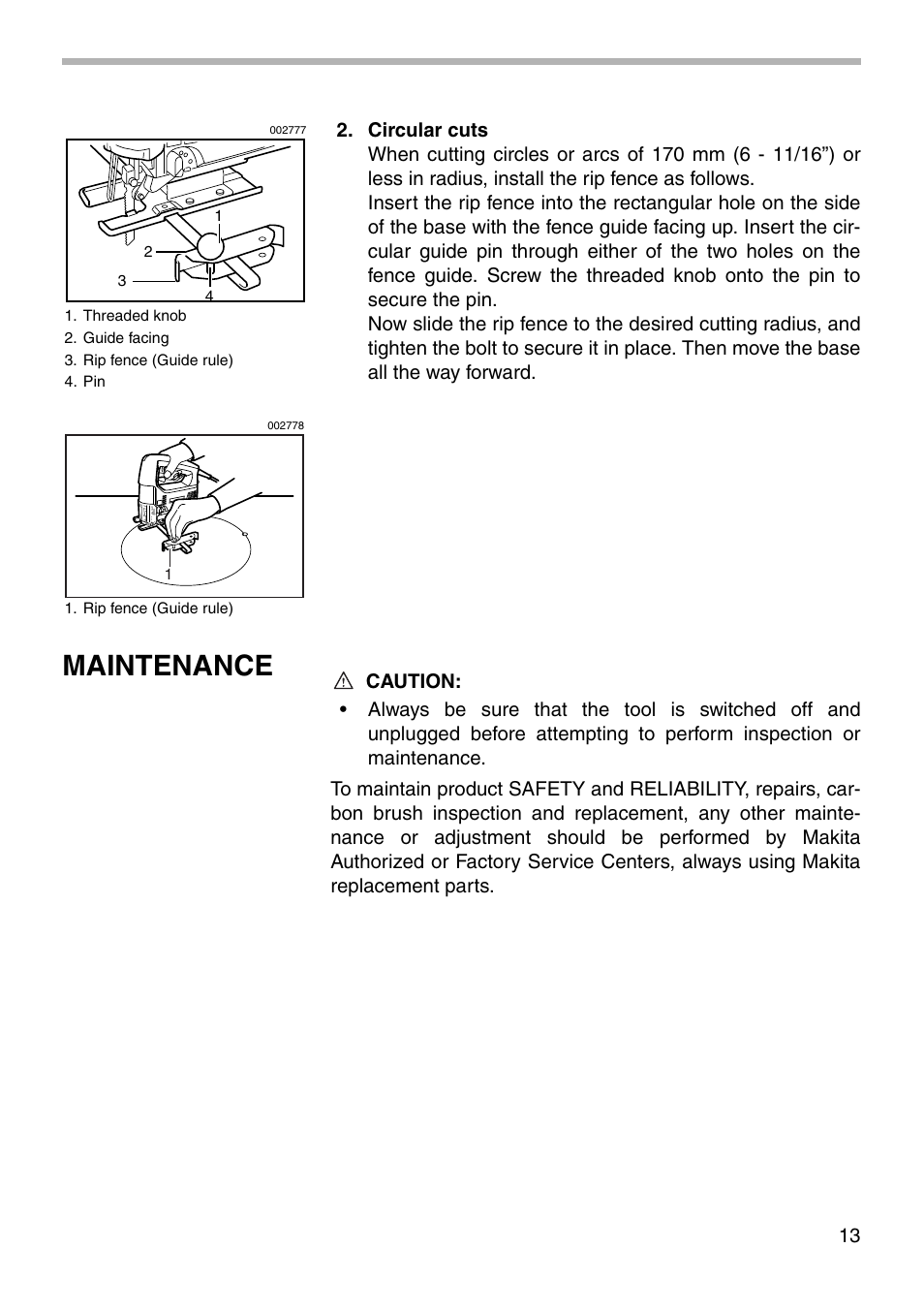 Maintenance | Makita 4324 User Manual | Page 13 / 20