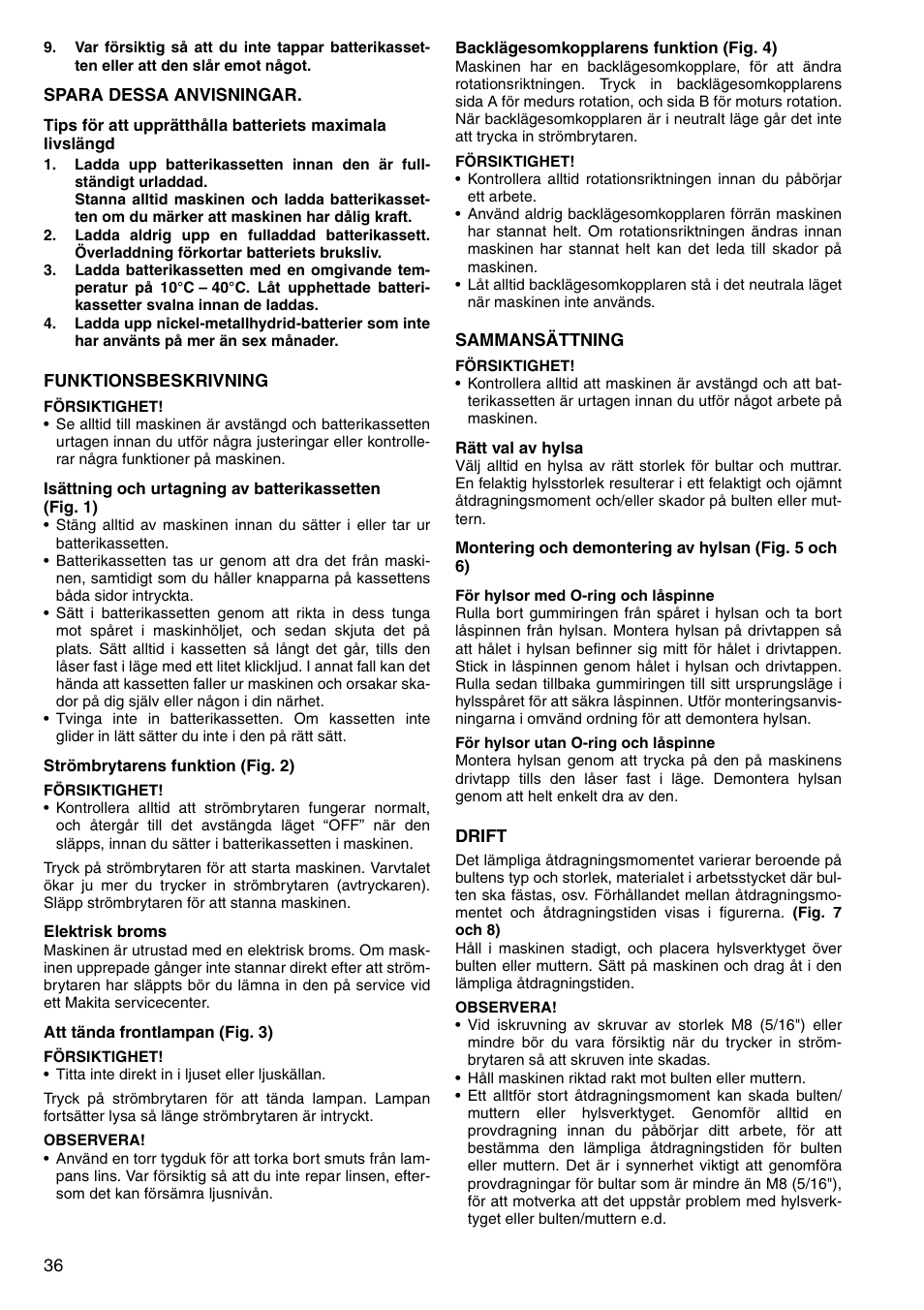 Makita Cordless Impact Wrench 6934FD User Manual | Page 36 / 48