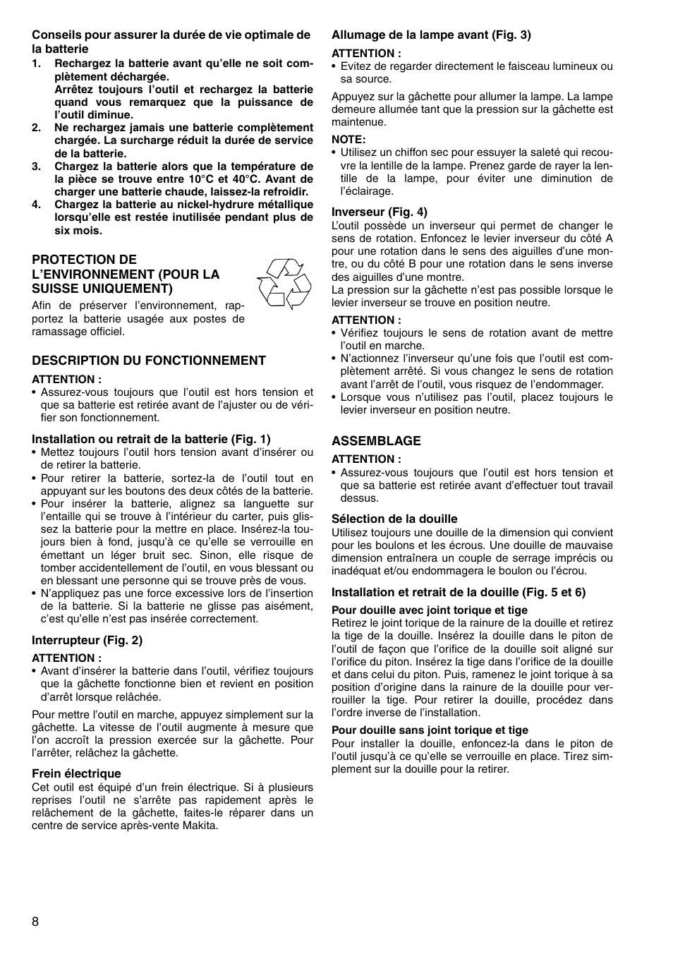 Makita Cordless Impact Wrench 6934FD User Manual | Page 8 / 48