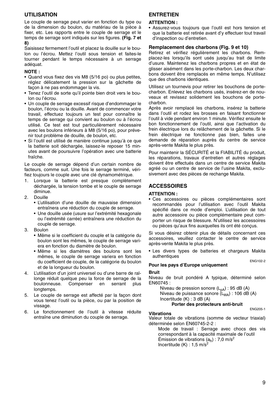 Makita Cordless Impact Wrench 6934FD User Manual | Page 9 / 48