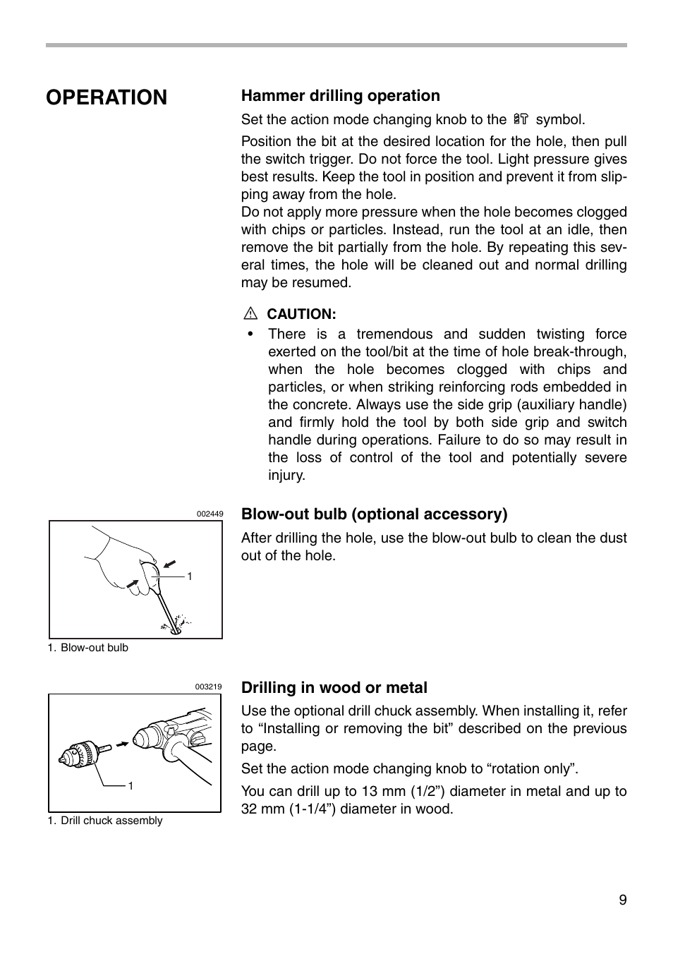 Operation | Makita HR2420 User Manual | Page 9 / 16