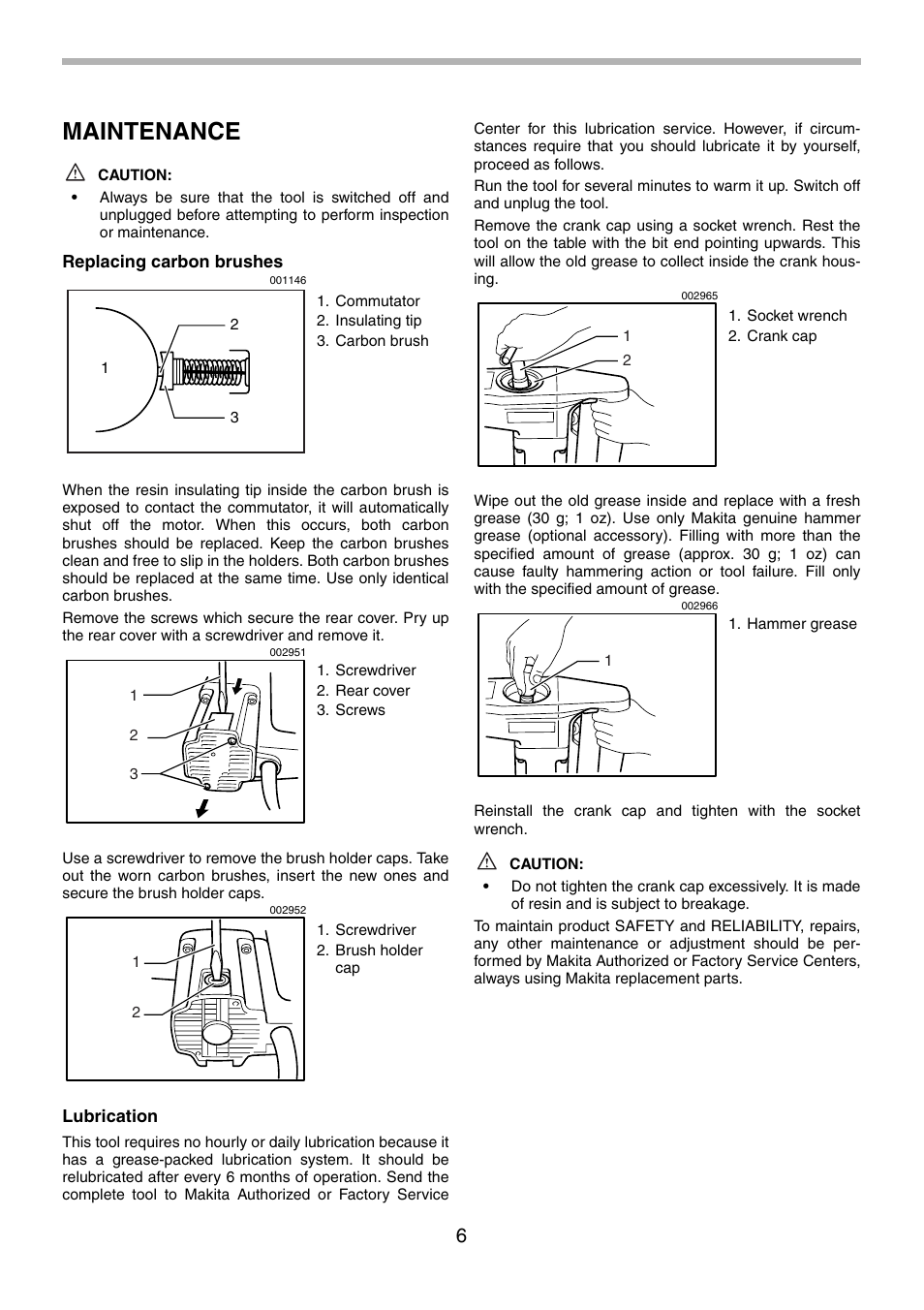 Maintenance | Makita HM1140C User Manual | Page 6 / 24