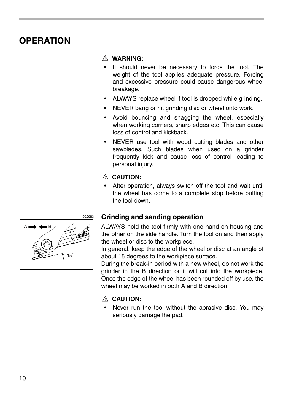 Operation | Makita 9564CVL User Manual | Page 10 / 20