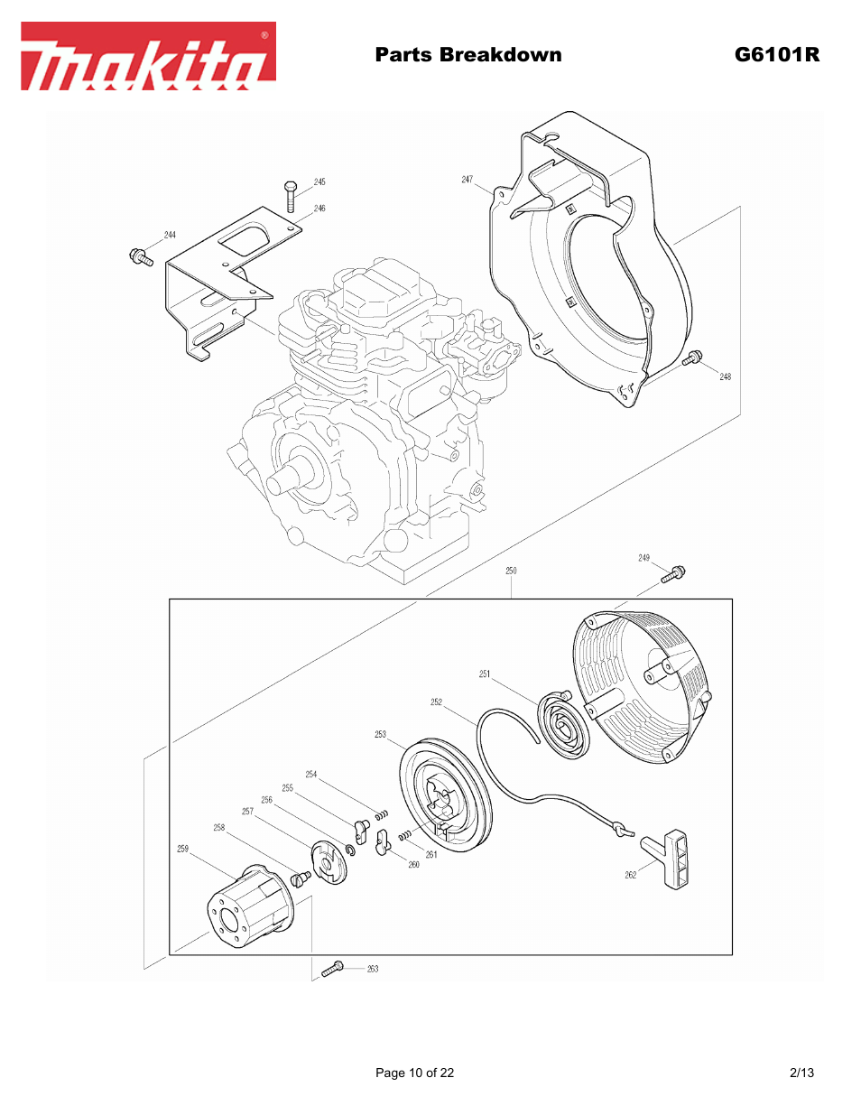 Parts breakdown g6101r | Makita G6101R User Manual | Page 10 / 22