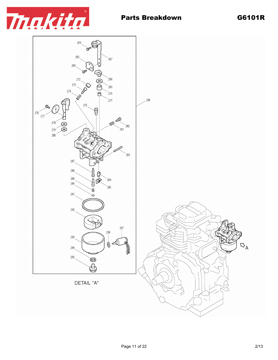 Parts breakdown g6101r | Makita G6101R User Manual | Page 11 / 22