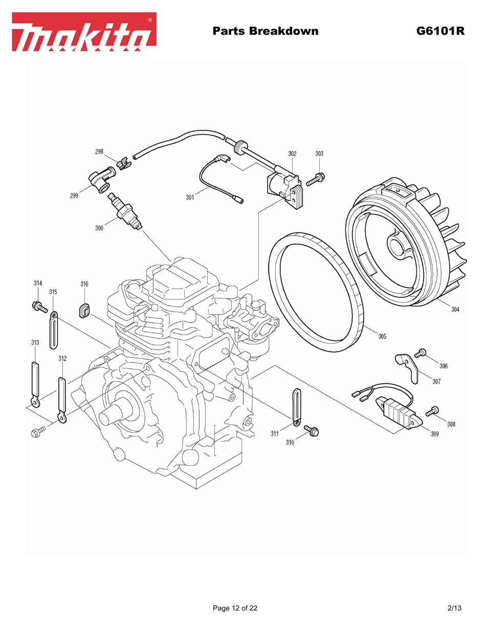Parts breakdown g6101r | Makita G6101R User Manual | Page 12 / 22