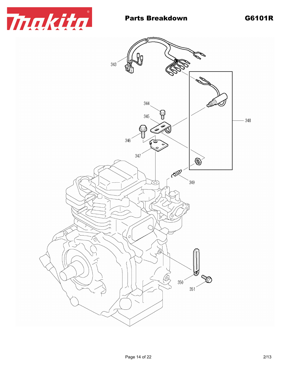 Parts breakdown g6101r | Makita G6101R User Manual | Page 14 / 22
