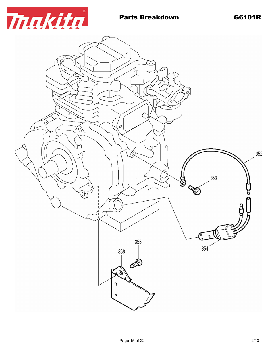 Parts breakdown g6101r | Makita G6101R User Manual | Page 15 / 22