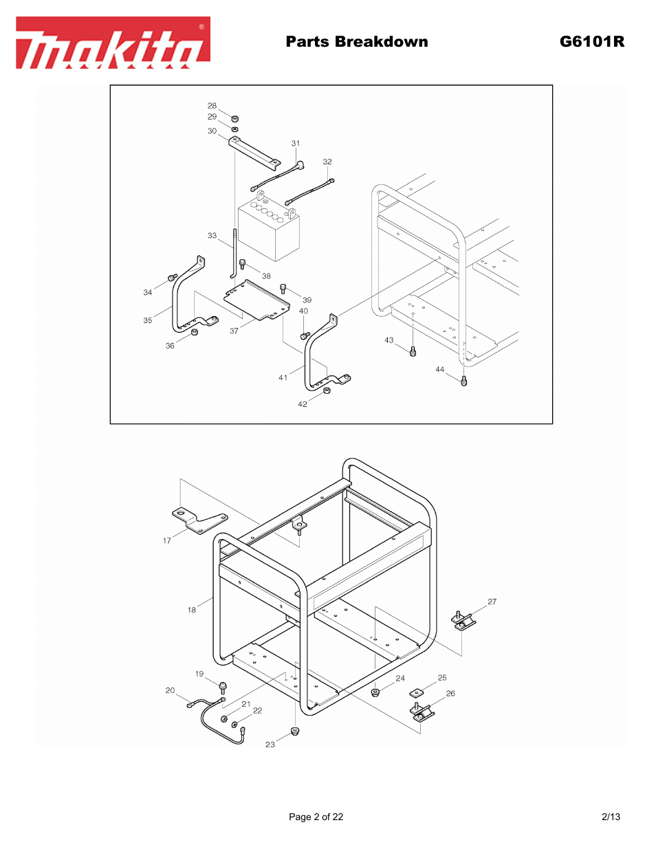 Parts breakdown g6101r | Makita G6101R User Manual | Page 2 / 22