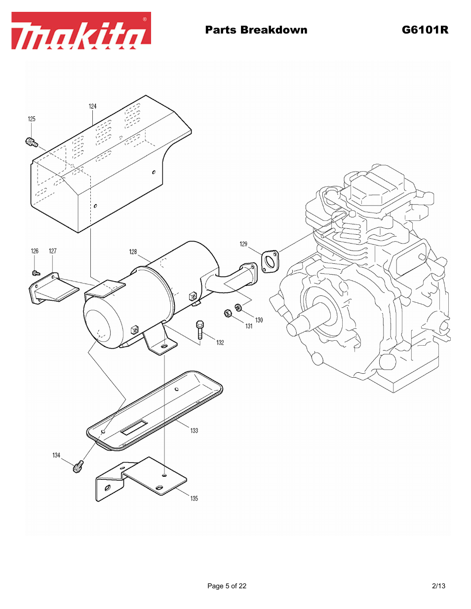 Parts breakdown g6101r | Makita G6101R User Manual | Page 5 / 22