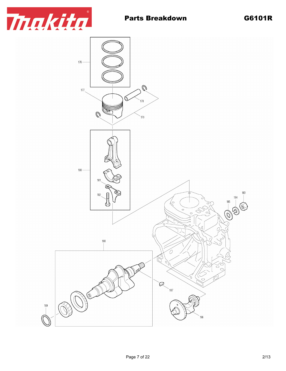 Parts breakdown g6101r | Makita G6101R User Manual | Page 7 / 22