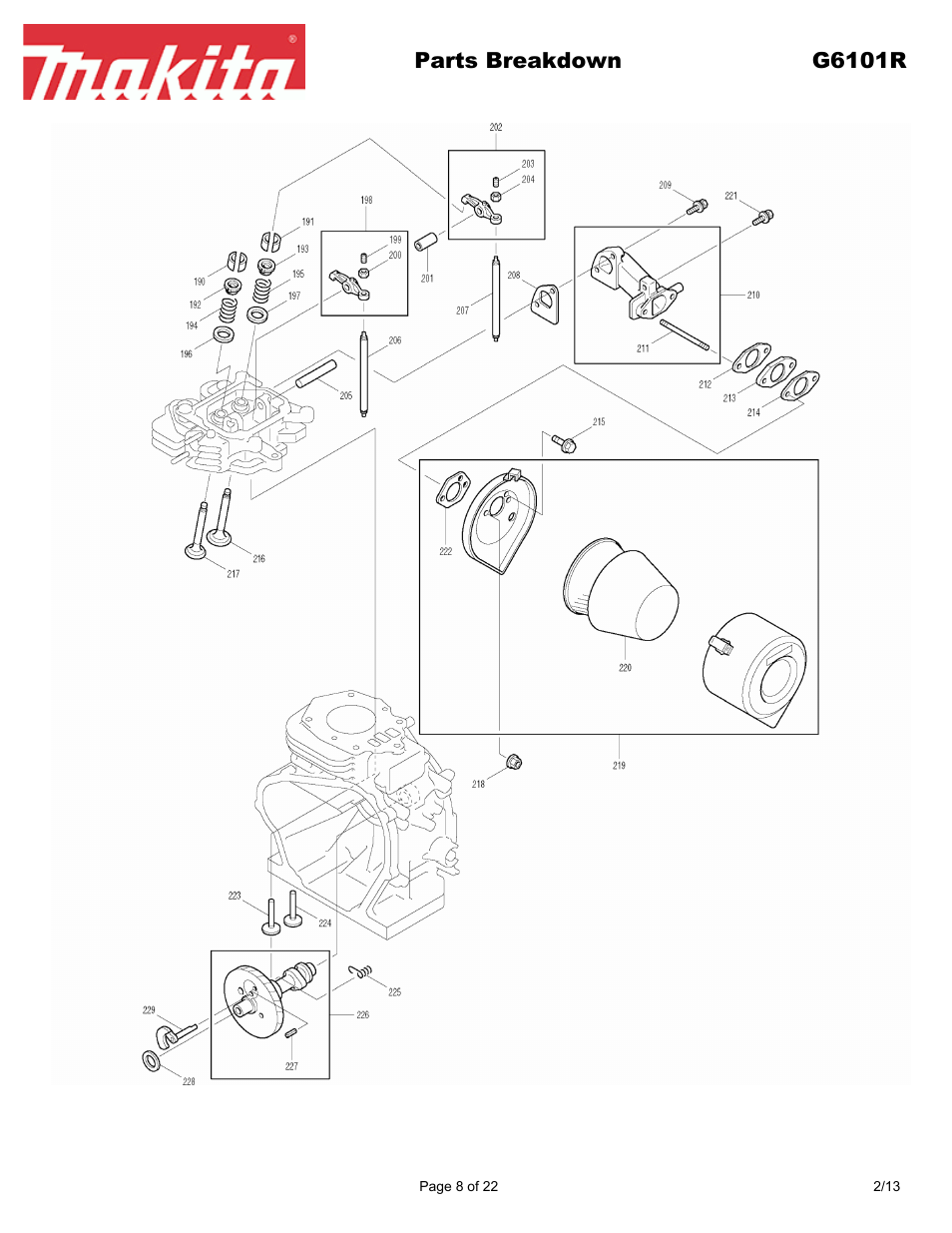 Parts breakdown g6101r | Makita G6101R User Manual | Page 8 / 22