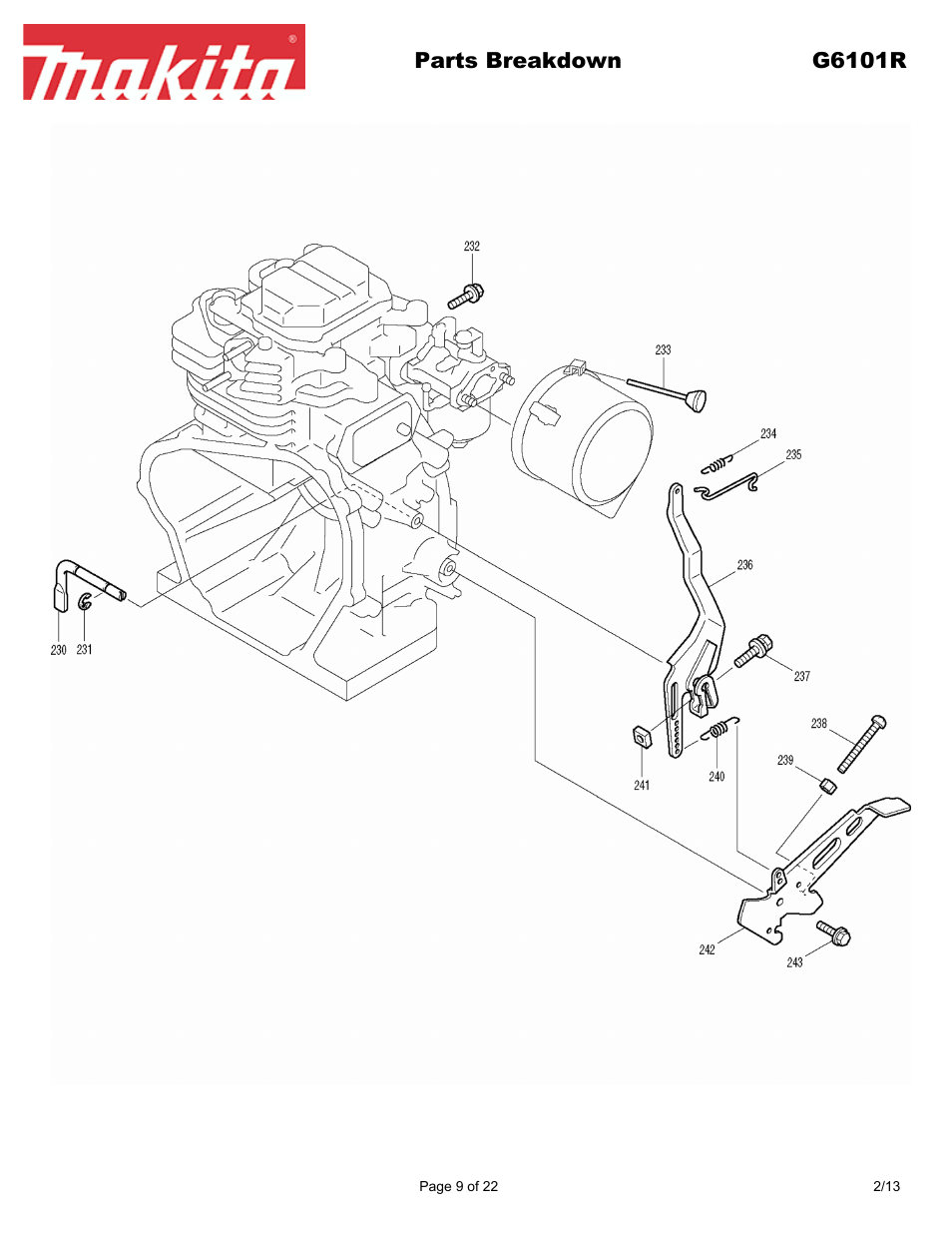 Parts breakdown g6101r | Makita G6101R User Manual | Page 9 / 22