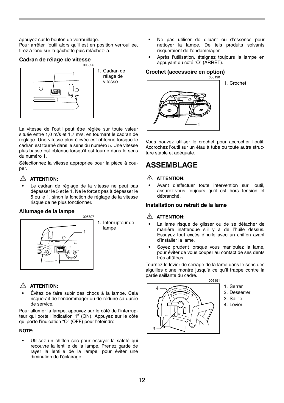 Assemblage | Makita 2107F User Manual | Page 12 / 24