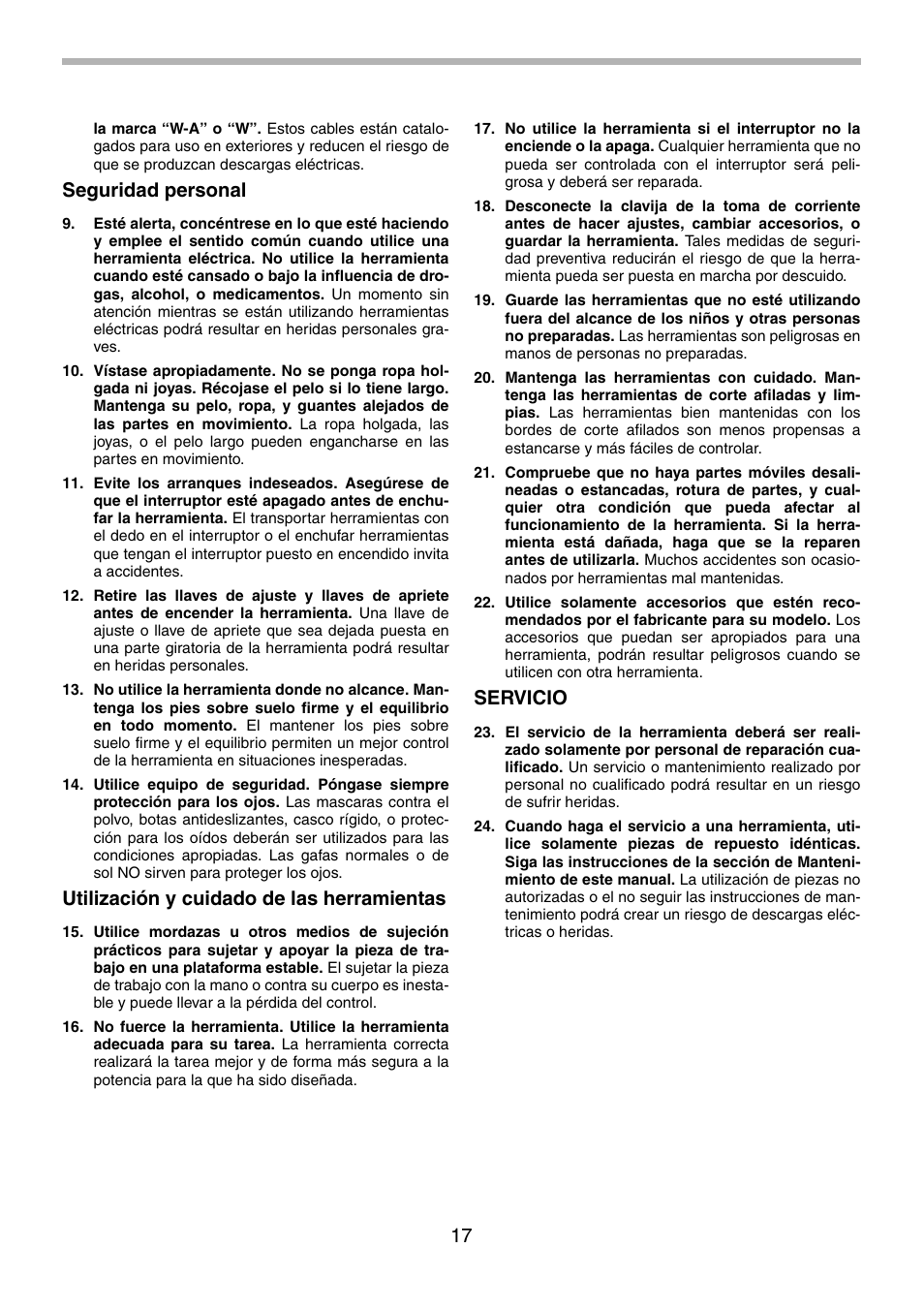 Seguridad personal, Utilización y cuidado de las herramientas, Servicio | Makita 2107F User Manual | Page 17 / 24