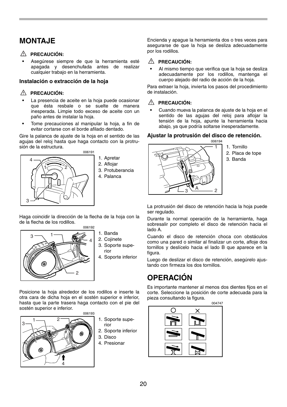 Montaje, Operación | Makita 2107F User Manual | Page 20 / 24