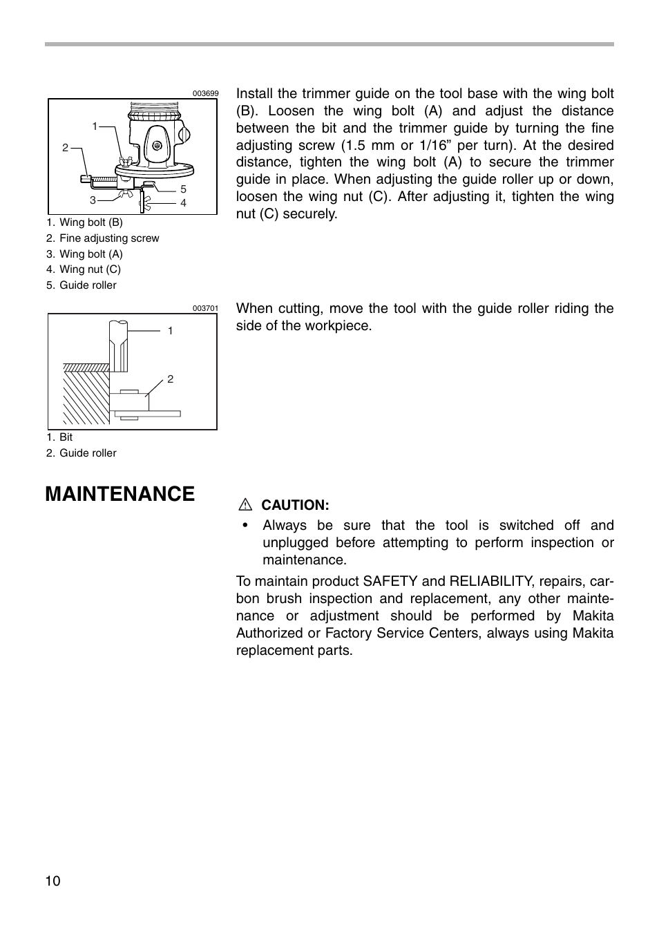 Maintenance | Makita 3606 User Manual | Page 10 / 16