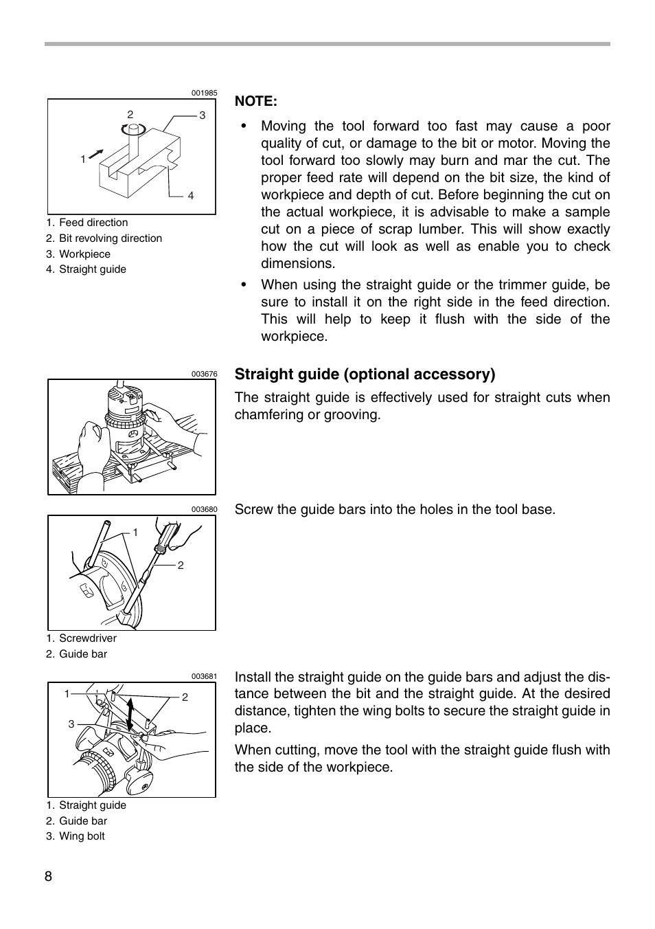 Straight guide (optional accessory) | Makita 3606 User Manual | Page 8 / 16