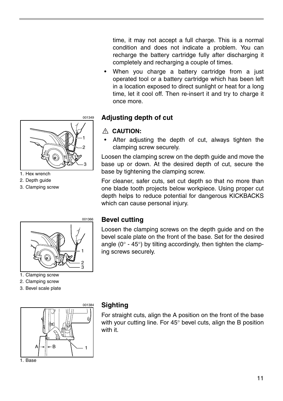 Adjusting depth of cut, Bevel cutting, Sighting | Makita 5090D User Manual | Page 11 / 20