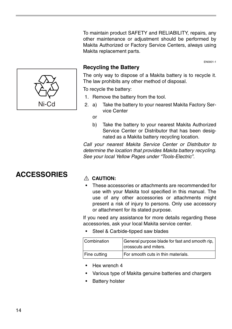 Accessories, Ni-cd | Makita 5090D User Manual | Page 14 / 20