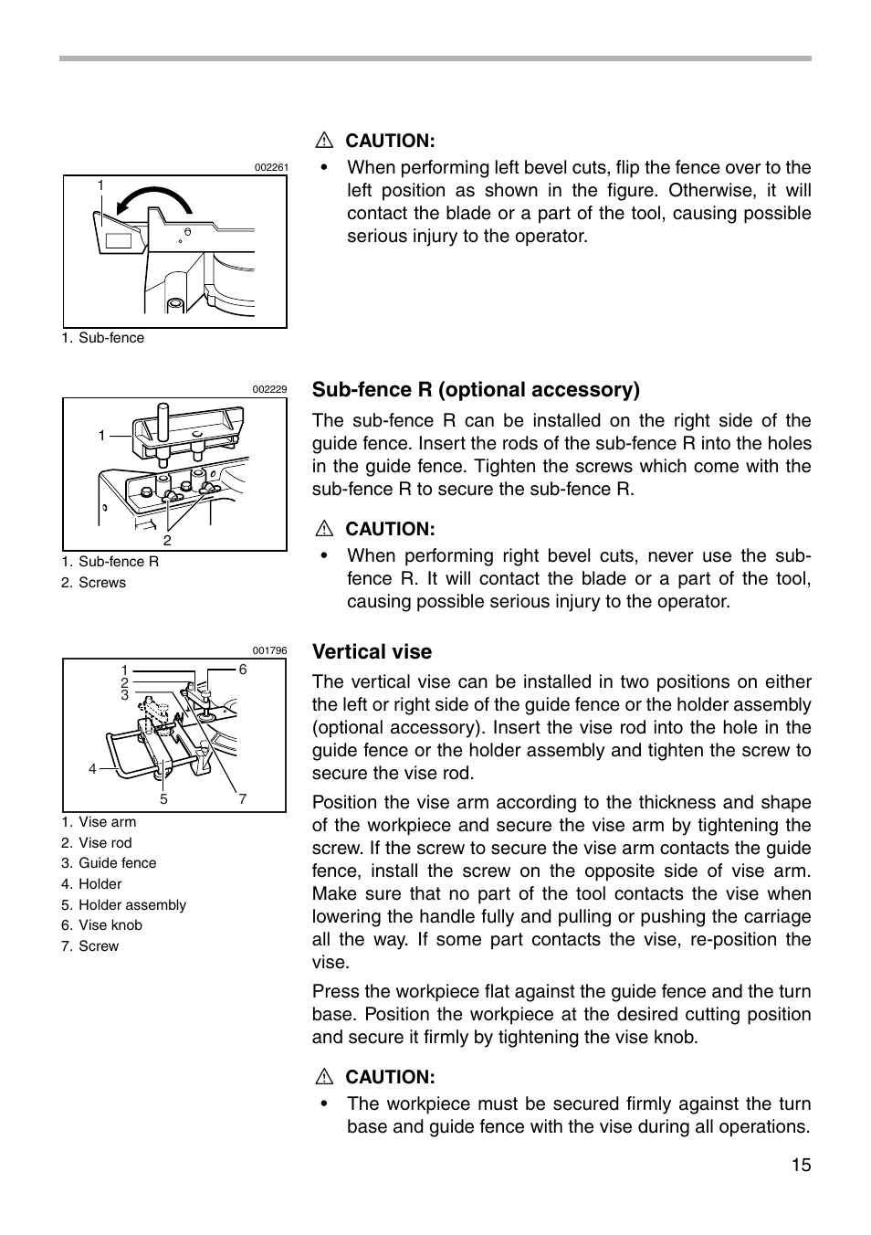 Sub-fence r (optional accessory), Vertical vise | Makita LS1212 User Manual | Page 15 / 36