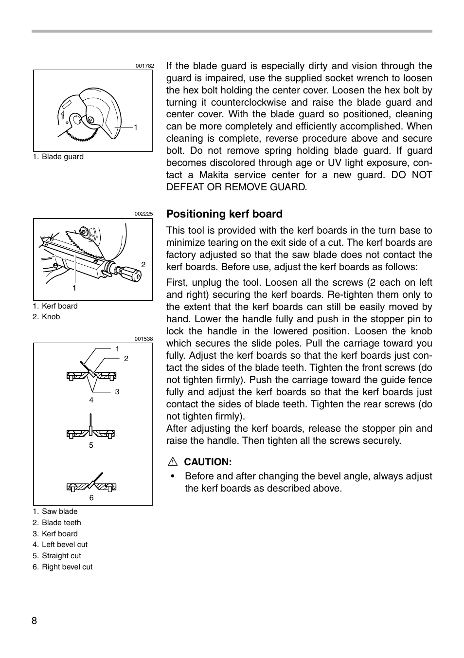 Positioning kerf board | Makita LS1212 User Manual | Page 8 / 36