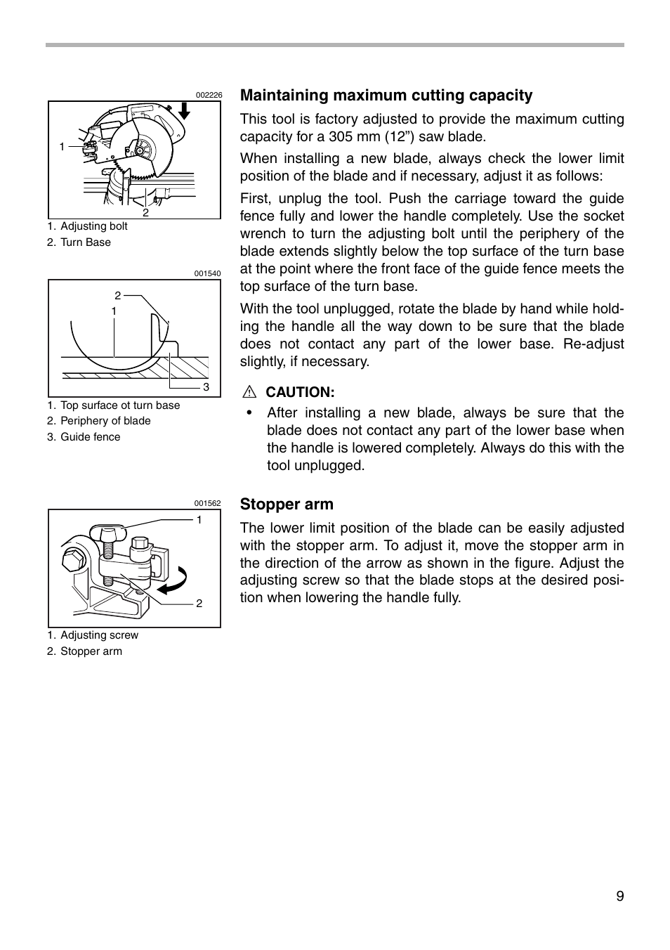 Maintaining maximum cutting capacity, Stopper arm | Makita LS1212 User Manual | Page 9 / 36