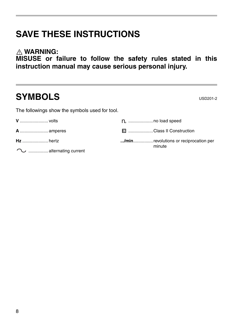 Save these instructions, Symbols | Makita 5740NB User Manual | Page 8 / 16