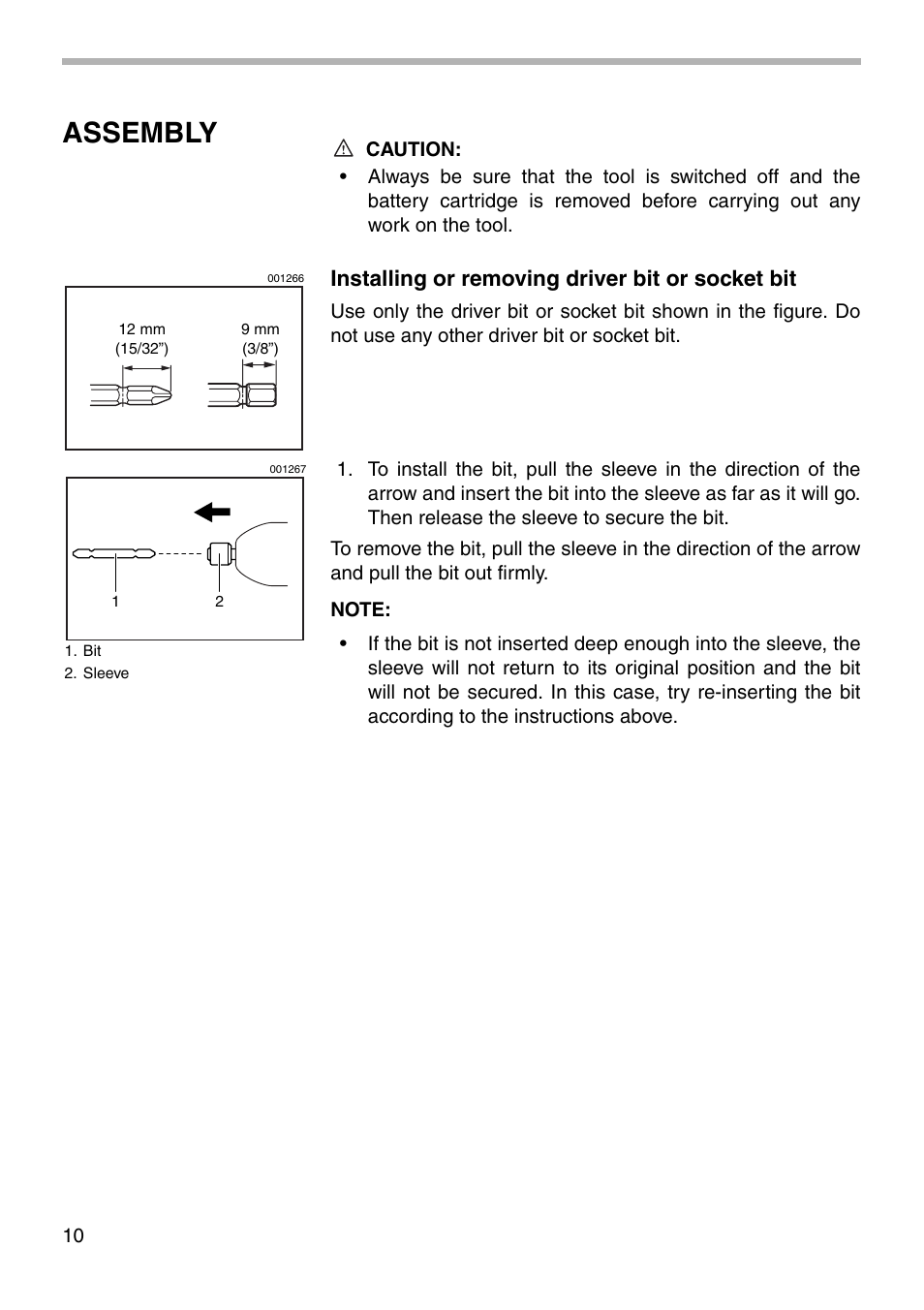 Assembly, Installing or removing driver bit or socket bit | Makita 6932FD User Manual | Page 10 / 20