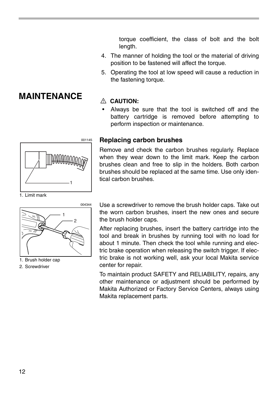 Maintenance, Replacing carbon brushes | Makita 6932FD User Manual | Page 12 / 20